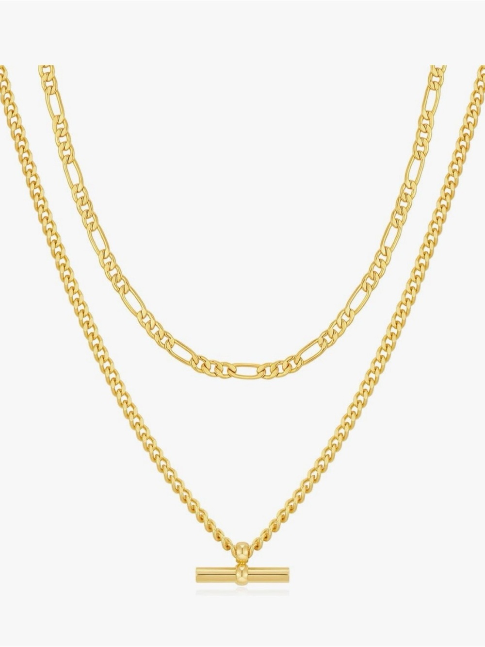 Gold Plated Layered  T Bar Pendant Necklace - Women Jewelry